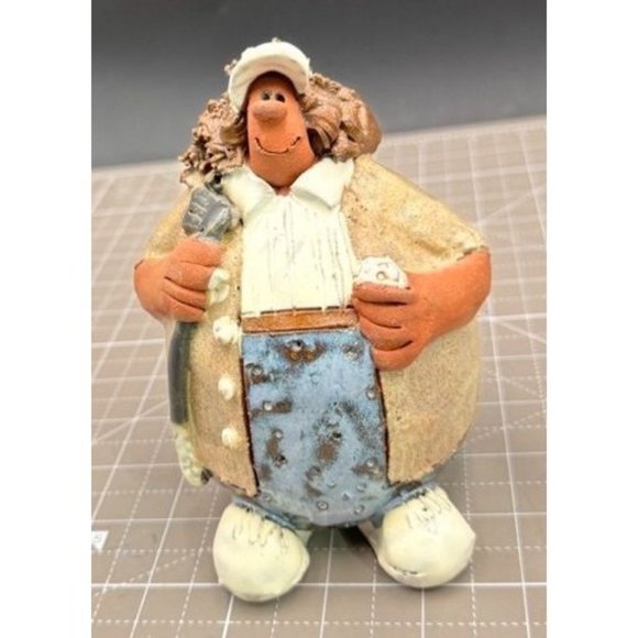 Sara Meadows 5 1/2" Studio Pottery Creation Golfer Long Brown Hair - Picture 1 of 5
